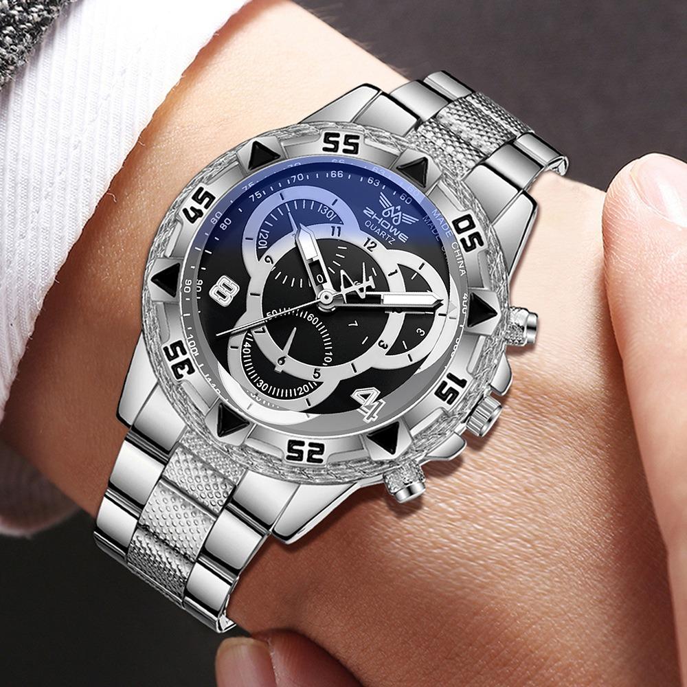 Men's Watch Blu-ray Glass Quartz Watch Classic Watch False Three-eye Digital Alloy Watch