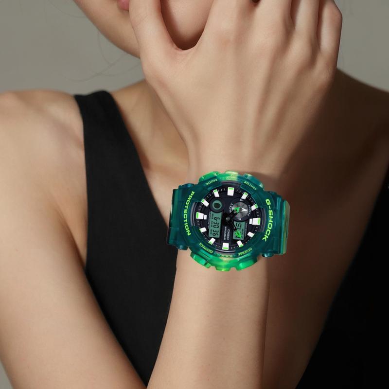 Casio G-Shock Serie Gezeitenmondphase Stoßfest, Antimagnetisch und Wasserdichtes Uhrwerk Gelee Durchscheinend Grün Quarzwerk Harz GAX-100MSA-3A
