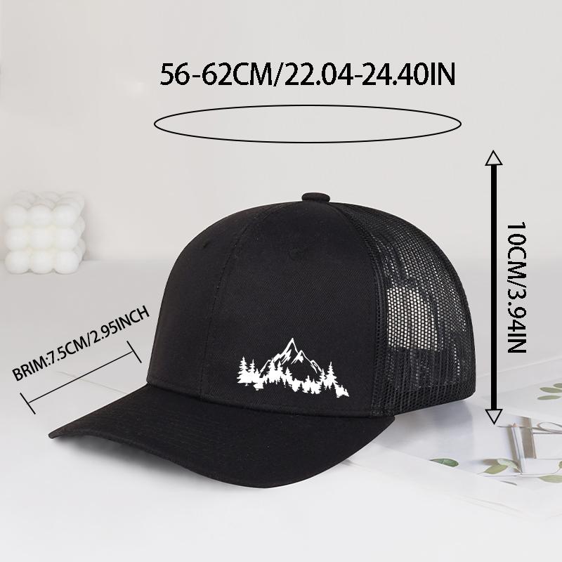 Mountain & Pine Tree Print Trucker Hat Adjustable Unisex Mesh Outdoor Hiking Sun Hat