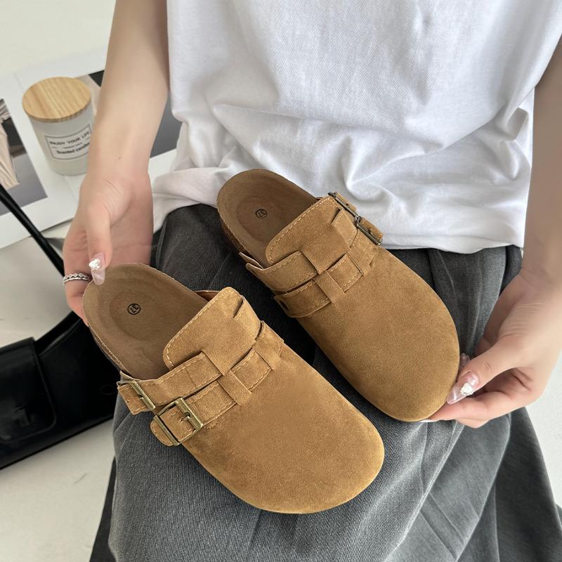 

2024 Высококачественная женская обувь, модные летние новые однотонные туфли Baotou на среднем каблуке с пряжкой, большие размеры, римские женские тапочки 43