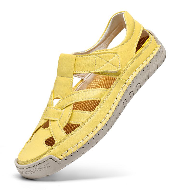 Fashion Fashion High Quality Handmade Summer Leather Sandals Men Breathable Hollow Out Shoe Outdoor Soft Sole Men Antiskid Beach Sandals