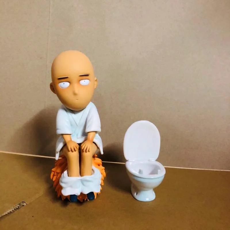 One Punch Man Figure Toilet Sitting Saitama Model PVC Funny Action Figures Anime DXF Children Collectible Desktop Decor Toy