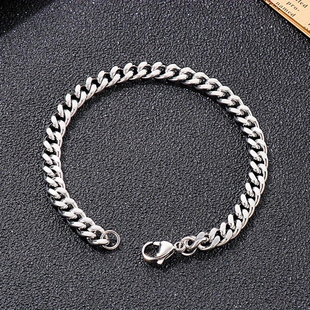 1pc Men's Stainless Steel Curb Cuban Link Chain Bracelets Zircon Gift