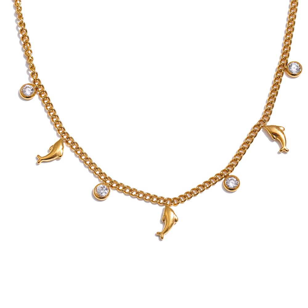 

Yhpup Fashion Zirconia Heart Bow Beach Drop Necklace 18K Golden Plated Stainless Steel Collarbone Chain Arrivals Collar Jewelry