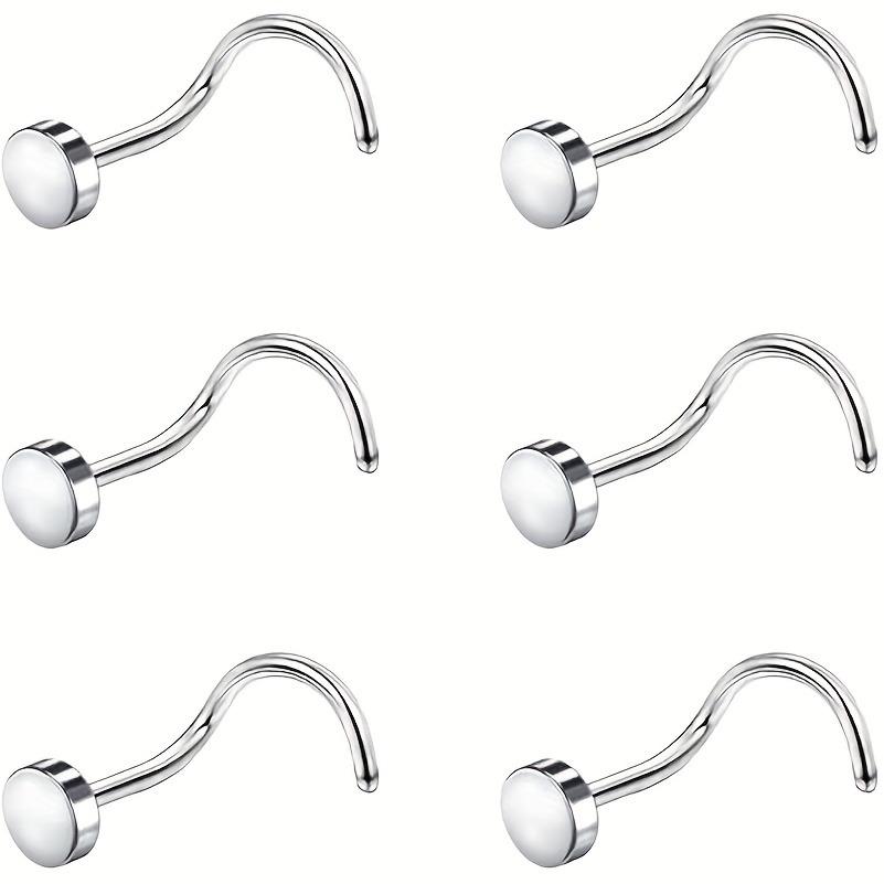 6pcs 20g Boho L-Shaped Corkscrew Nose Studs Stainless Steel Nose Rings Unisex Nostril Piercing Jewelry Set Nose Screw Studs