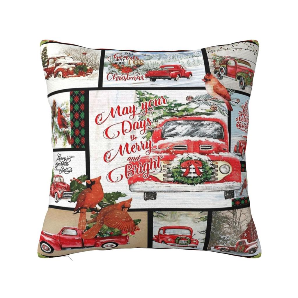Weihnachtlich Festlich Vintage Rote Trucks Und Baum Kissenbezug Kissenhülle Für Party Heimdeko Kissenbezug Weiche Kissenbezüge Geschenk