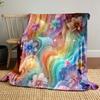 Rainbow Flowers with Sparkling Stars Patterned Blanket, Flannel, Suitable for All Seasons, Home Decor, Warm and Cozy