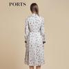 PORTS Women's Spring/Summer Print Tie-Neck A-line Dress