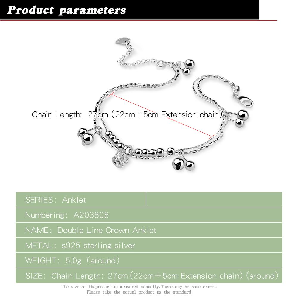925 Stříbrné náramky s korunkou s přívěskem na nohy pro dámské šperky na kotníky