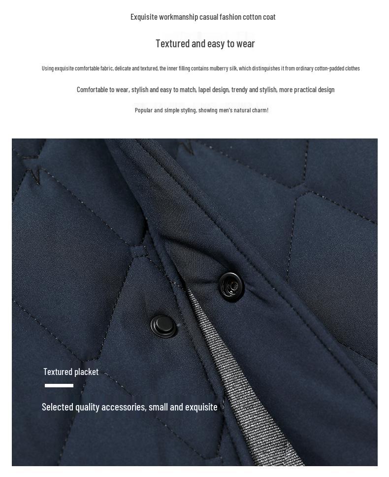 Men's 2023 Quilted Diamond Pattern Silk-Cotton Jacket - Lightweight Autumn Winter Shirt Style