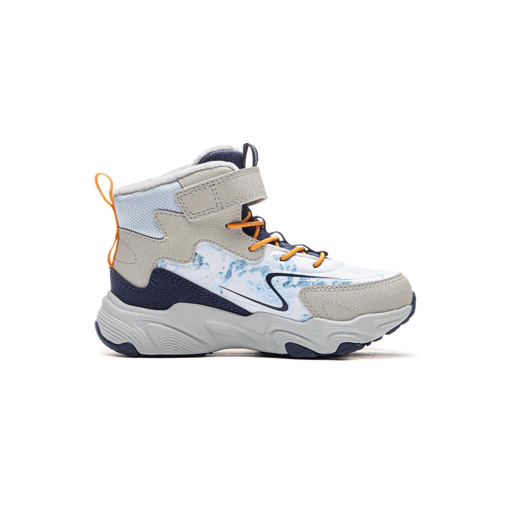 Li Ning Kids Sports Lifestyle Series Synthetic Leather Comfortable Fleece Non-Slip Shock Absorption Warm Mid-Top Casual Shoes YKNU102-33
