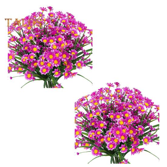 2 Pcs Artificial Daisies Bunch Weatherproof Fake Plants Faux Greenery Artificial Daisies for Indoor Outside Garden Porch Wedding Decor