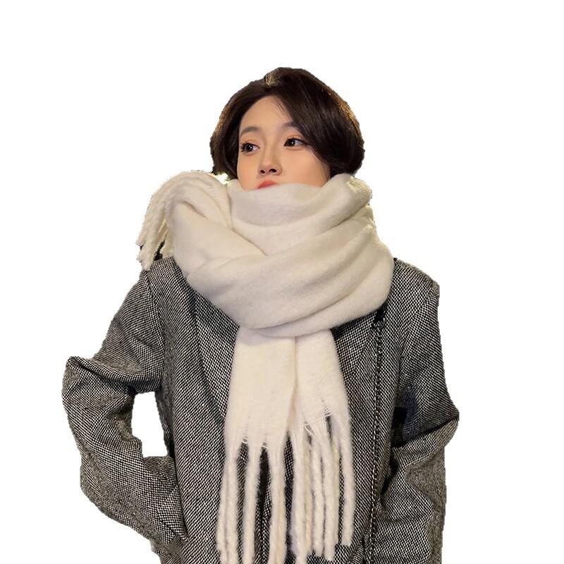 New Winter Mohair Warm Milk Huhu White Scarf Lengthened Solid Color Thickened Scarf Long Shawl