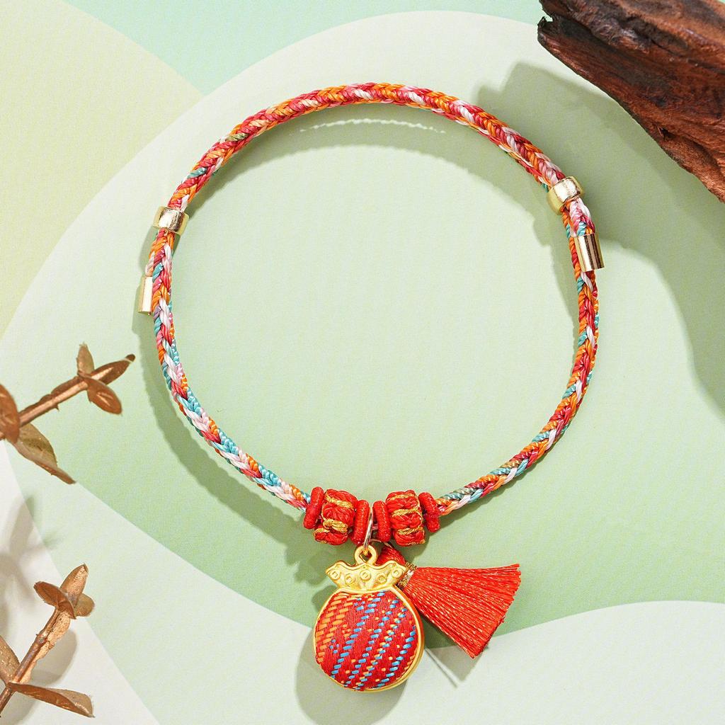 Dragon Boat Festival Ethnic Five-Colored Bracelet with Song Brocade Gourd Coin Purse & Zongzi-Inspired Hand Jewelry Gift.