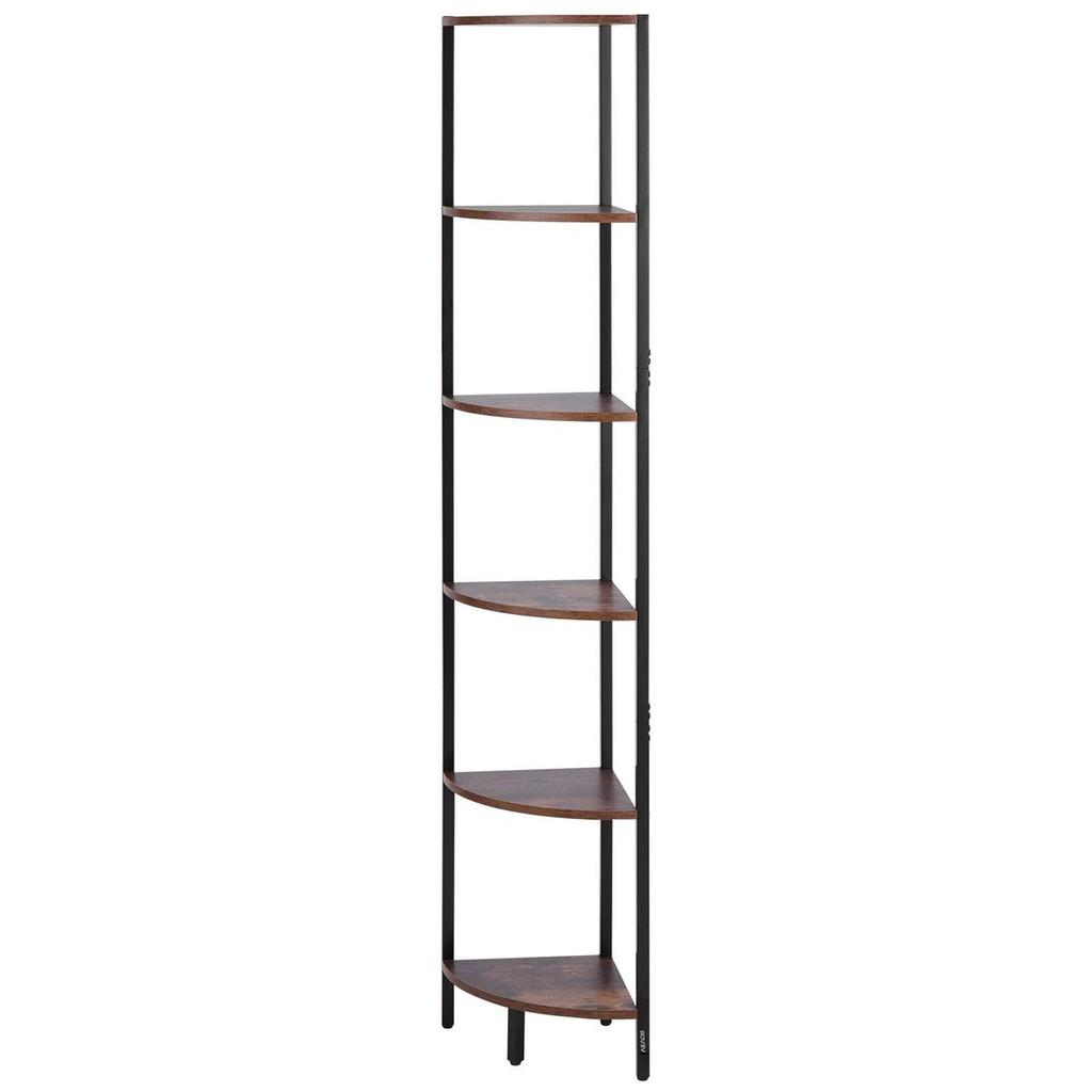 6 Tier Corner Shelf, Tall Corner Stand with LED Light, Wall Shelves Tower Storage Organizer with Metal Frame & Wooden Shelves, Narrow Display Book