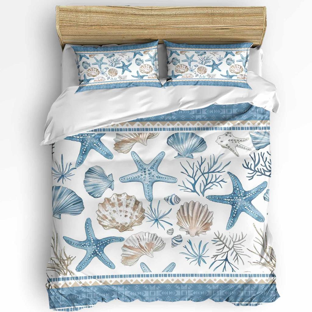 Ocean Starfish Coral Vessel Shell Duvet Cover with Pillow Case Custom 3pcs Bedding Set Quilt Cover Double Bed Home Textile