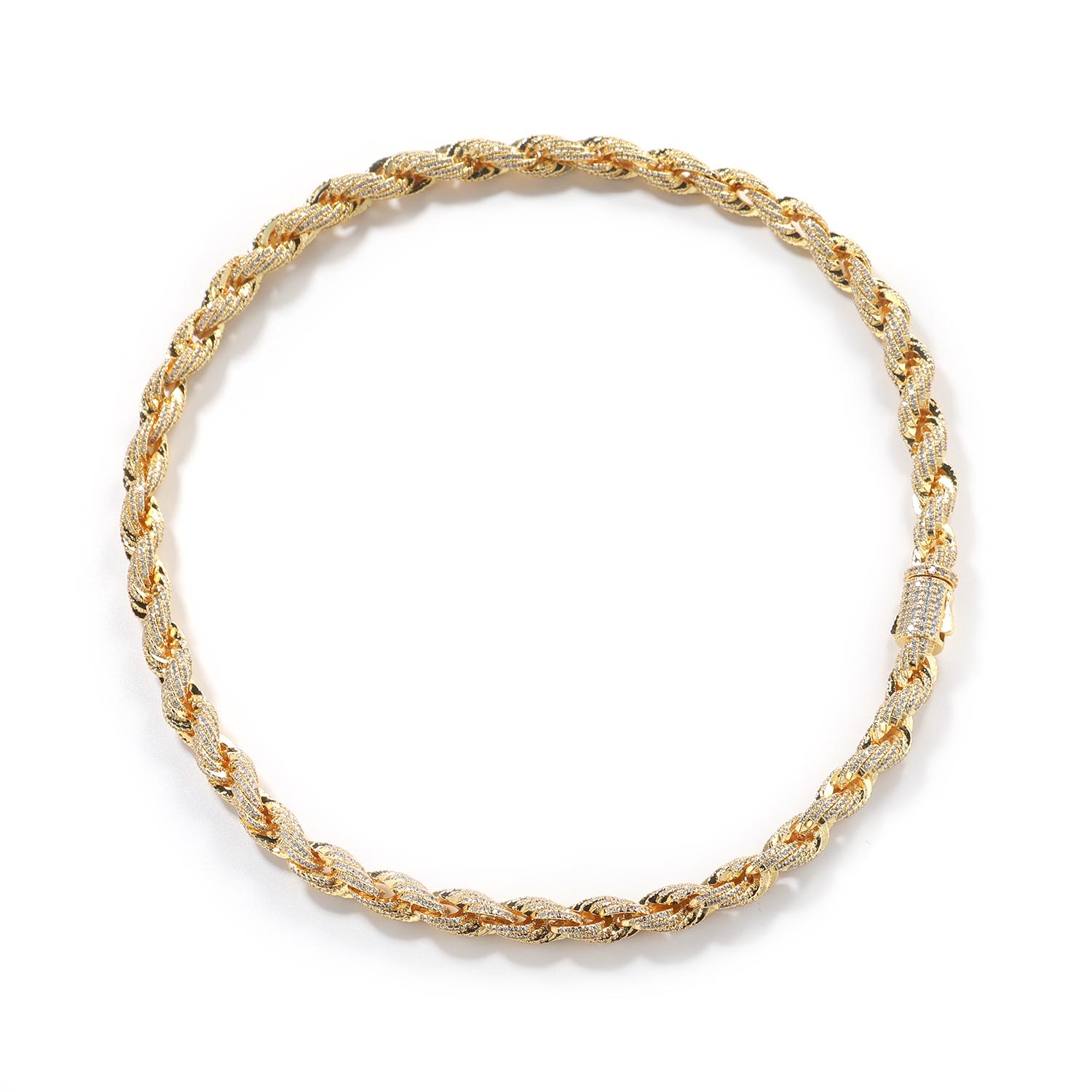 

THE BLING KING 8mm CZ Twist Rope Chain Spring Clasp Necklace Micro Paved 5A Cubic Zirconia Bracelet HipHop Fashion Jewelry 8inch bracelet золотий