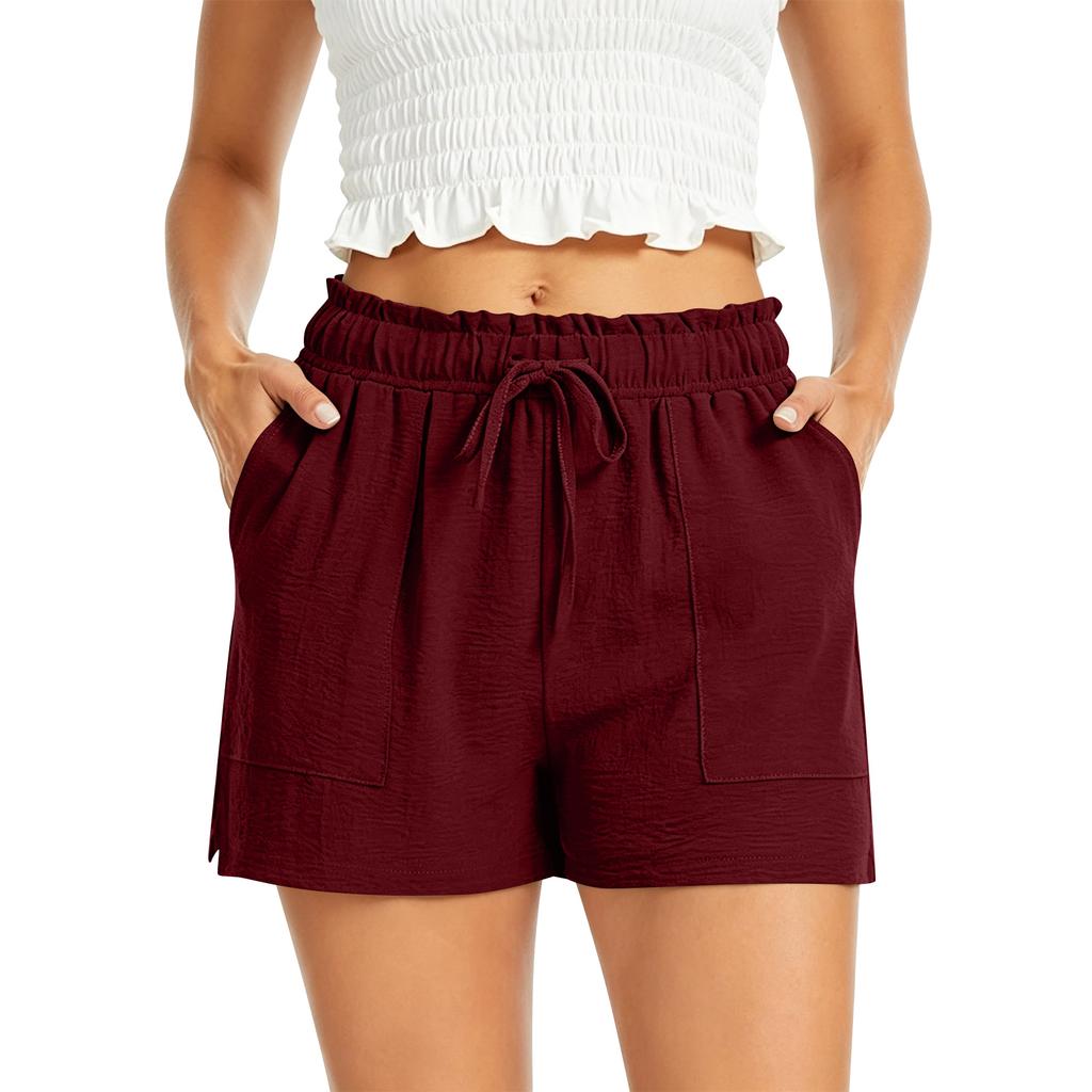 Pantaloncini Casual da Donna a Vita Alta con Tasche Estate Vestibilità Larga Vita Elastica Coulisse Gamba Larga