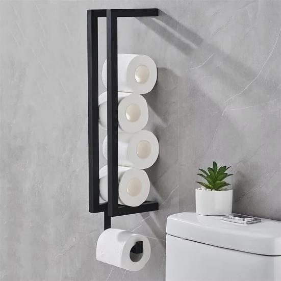 Wall Mounted Vertical Towel Rack Roll Paper Organizer Strong Load-bearing Easy To Install Bathroom Toilet Paper Holder