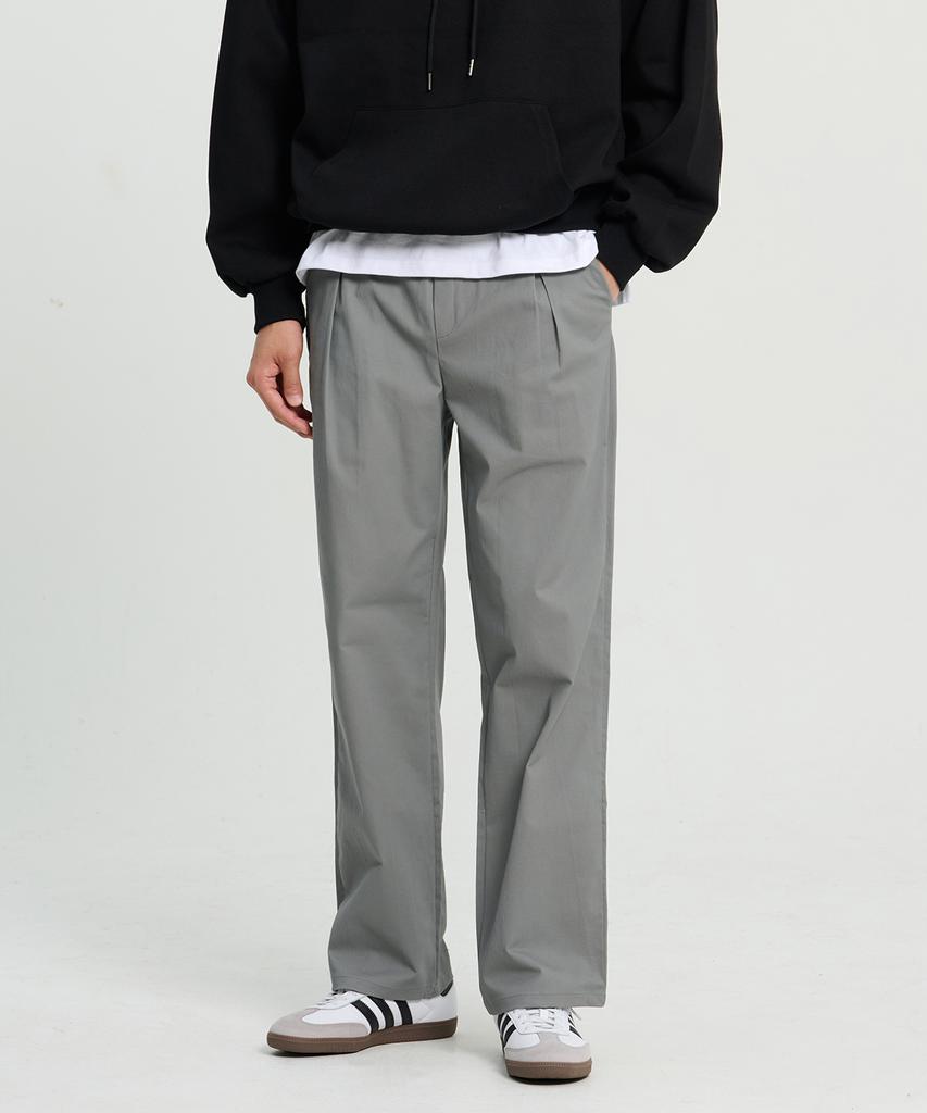 CREEDMENS Miller Single-Pleat Semi-Wide Elastic Pants (Gray)
