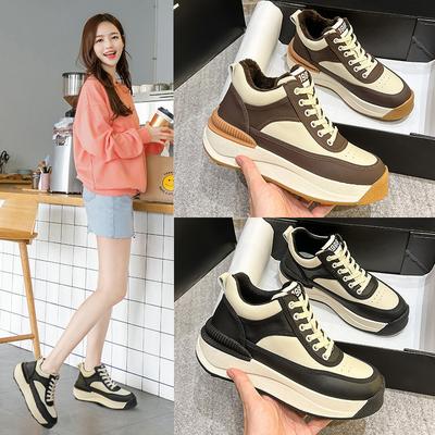 High-top Waffle Shoes Women's 2025 Autumn and Winter Velvet Warm Casual Forrest Gump Shoes Leather Thick-soled Heightening Sports Dad Shoes