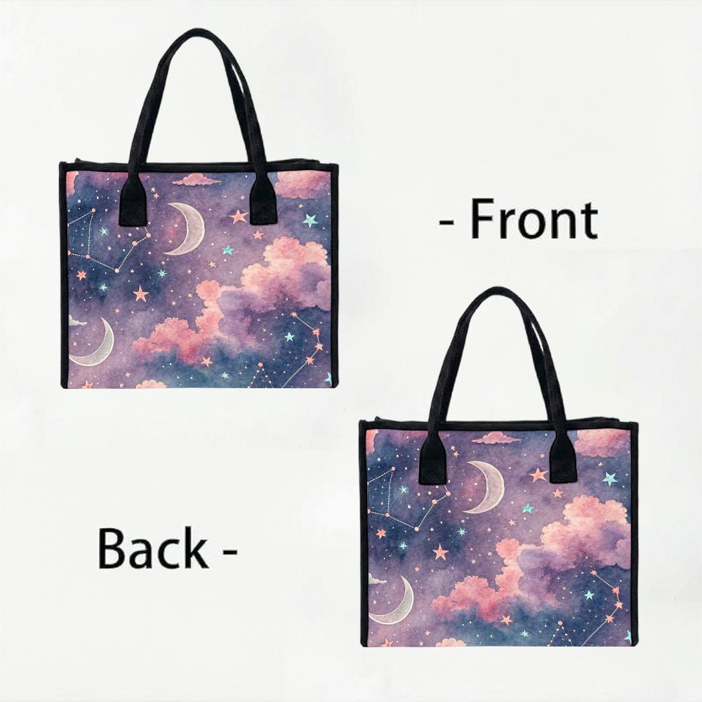Women Star Moon Print Tote Bag Fashion Casual Daily Shoulder Handbag Large Capacity Reusable Shopping Purse