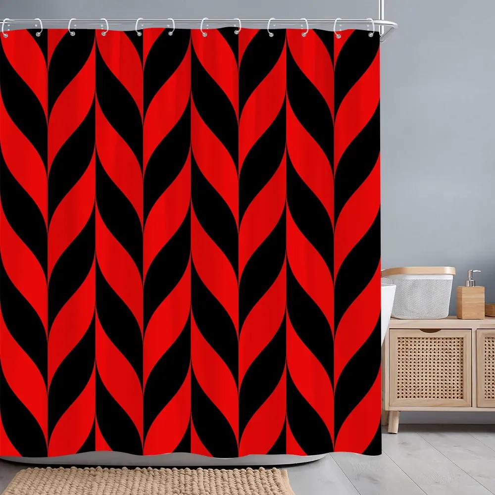 Abstract Geometric Lines Shower Curtain Grey Multicolour Leaf Multicolour Lines Polyester Fabric Shower Curtains Bathroom Decor