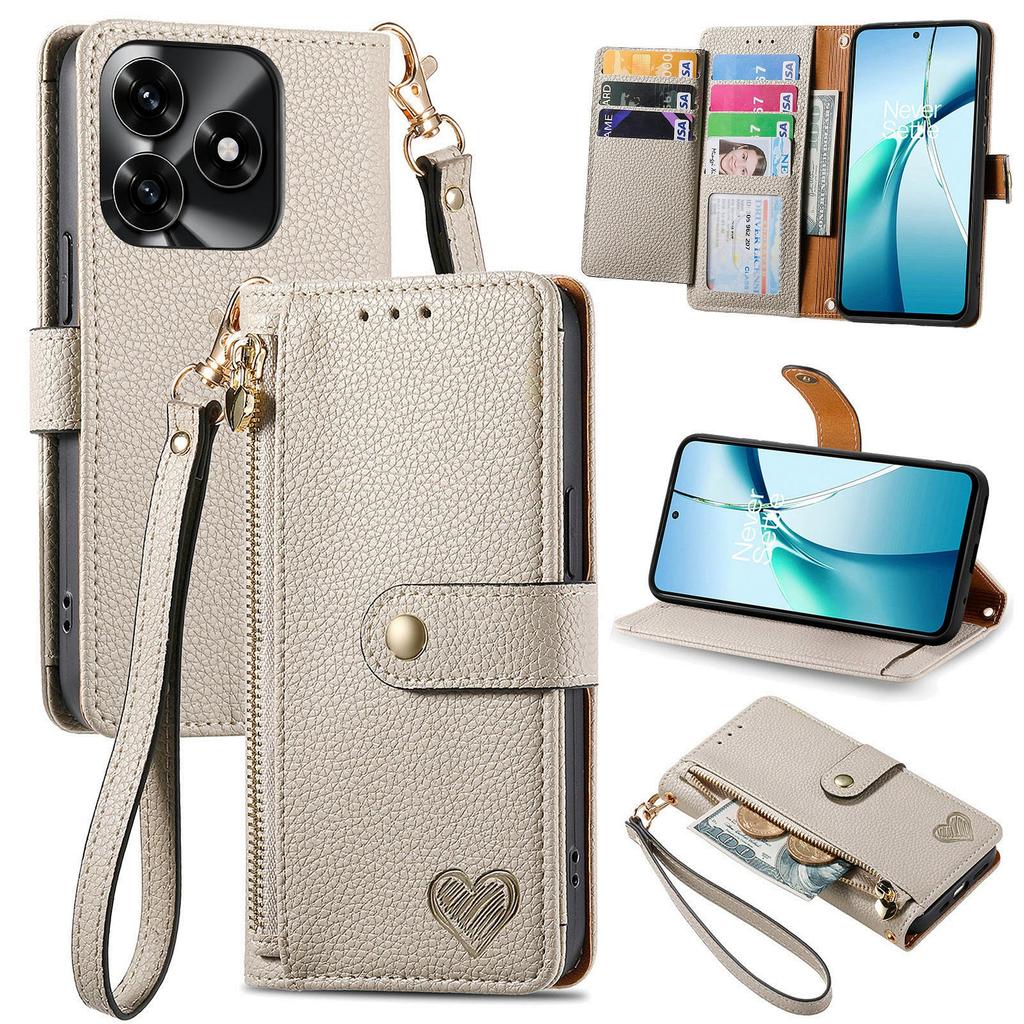 For Honor X5c Plus 4G Case RFID Blocking Zipper Pocket Leather Wallet Phone Cover with Strap