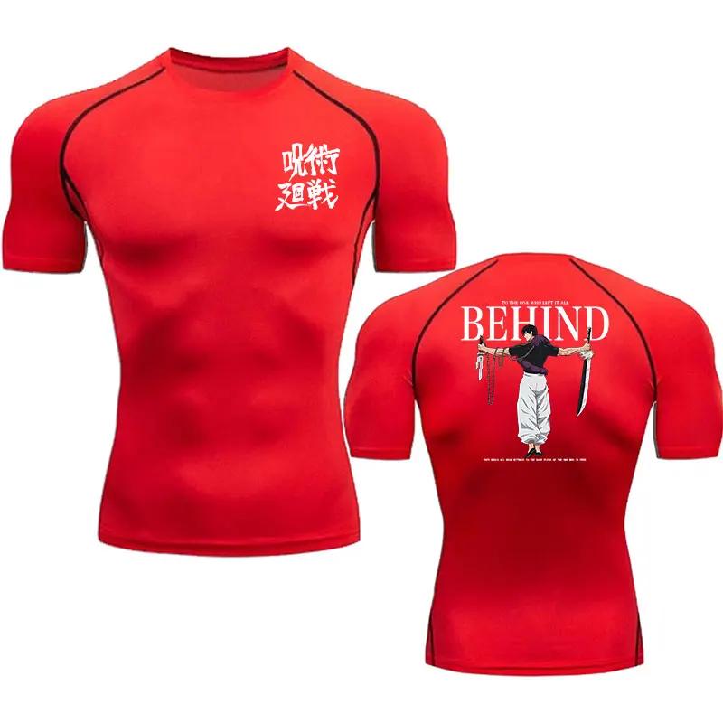 Anime kompresní košile Muži Potisk Prodyšný Fotbal Fitness Těsné Sportovní oblečení Althletic Quick Dry Rash Guard Gymnastika Jezdecké topy