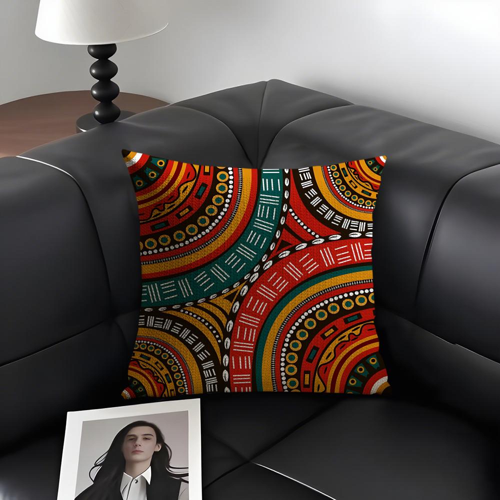 African Style Fabric Print Cushion Cover Natural Linen Organic Fabric Double-Sided Printing Sofa Home Decor Gift Pillow Case