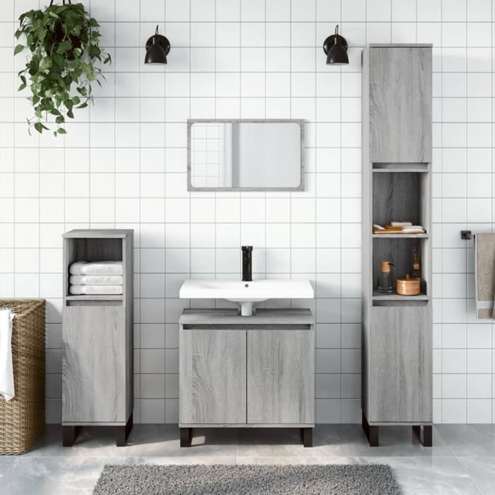 VidaXL Ensemble d'armoires de salle de bain 3 pcs sonoma gris 3187803