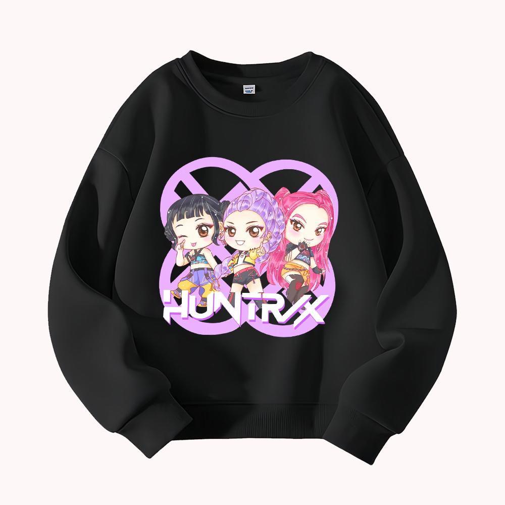 

HUNTRX K-pop Вдохновленный Графический Принт Чиби Женская Группа Повседневный Топ с Круглым Вырезом и Толстовка для Женщин Уличная Одежда 160