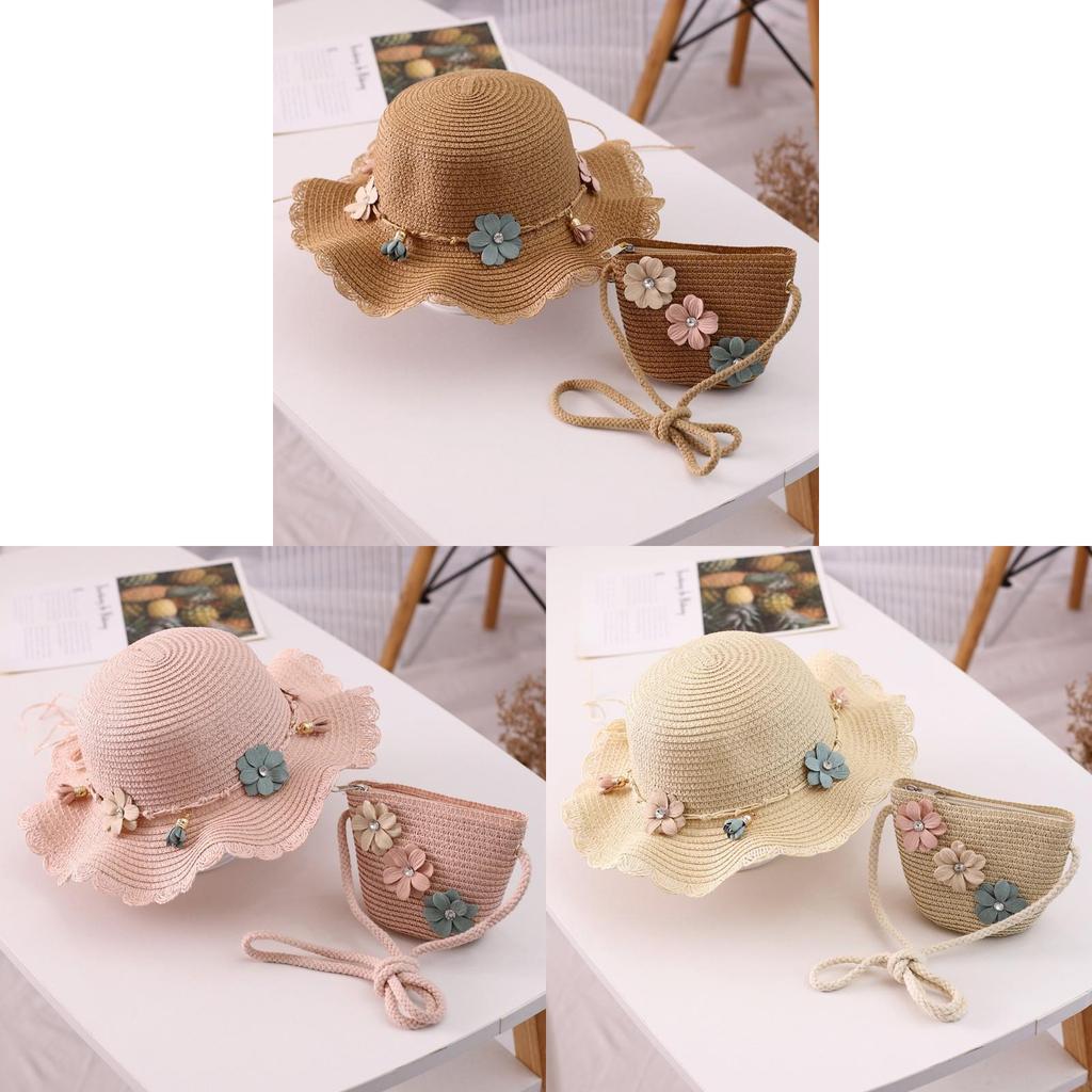 Korean Girl Beach Hat And Bag Combo With Large Brim Sunshade For Summer Outdoor Activities