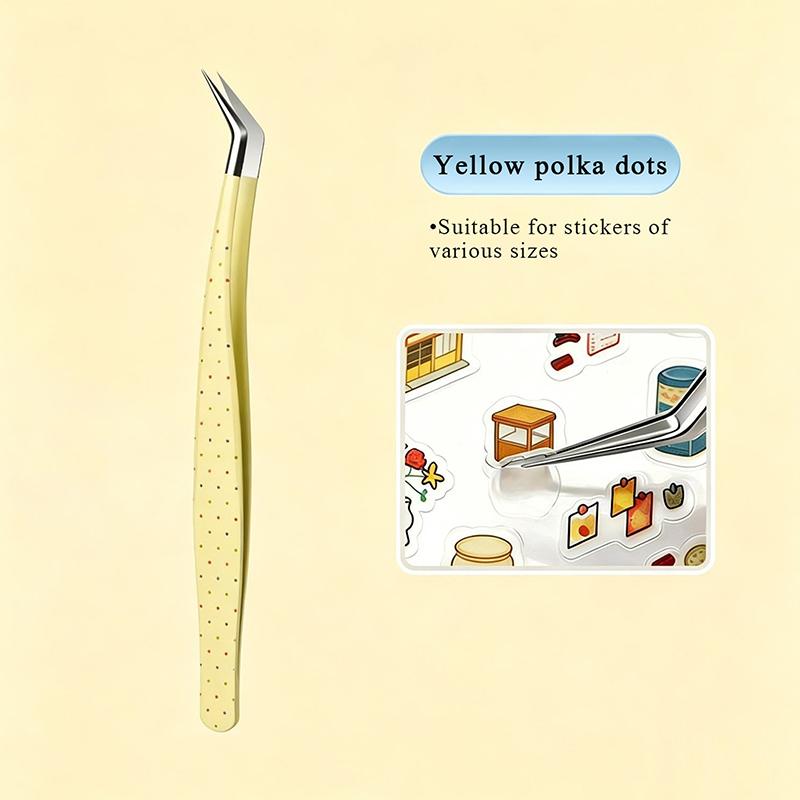 Stainless Steel Curved Stickers Tweezers High Precision Cartoon Lashes Extension Tweezer Anti-Static Eyelash Curler