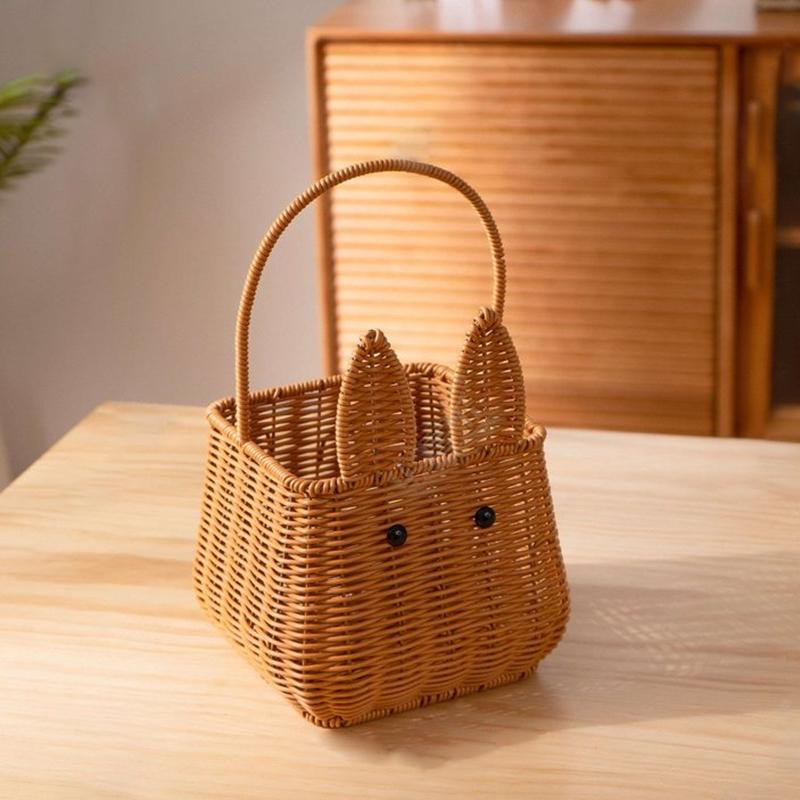 Rabbit Shape Imitation Rattan Hand-Woven Hand Basket Wedding Gift Pography Props Storage Basket Rabbit Fruit Basket