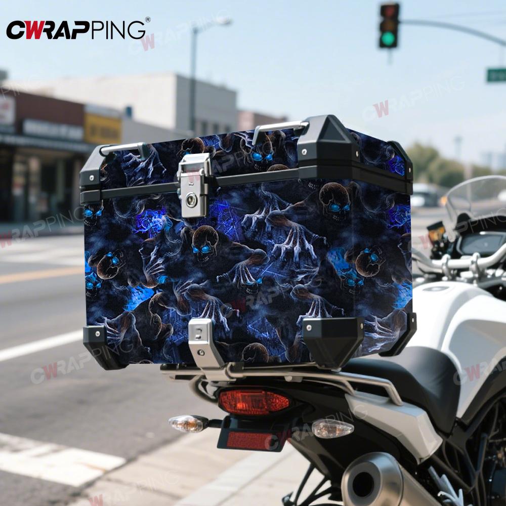 Car Stickers Blue Skull Wrapping Foil Cover Air Release Foil Automotive Vinyl Wrap Waterproof Body Film Auto Outdoor Accessories