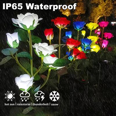 Solar Rose Flower Lights Outdoor Waterproof Garden Stake Sunlight Decorative Landscape Flowers Backyard Party Pathway