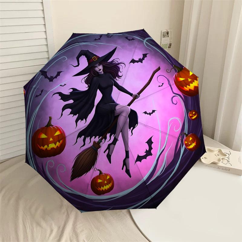 

1PC Halloween Witch Umbrella-8-Rib Reinforced, Automatic Open, Lightweight & Durable, Cute Fashion Accessory for Outdoor-T176