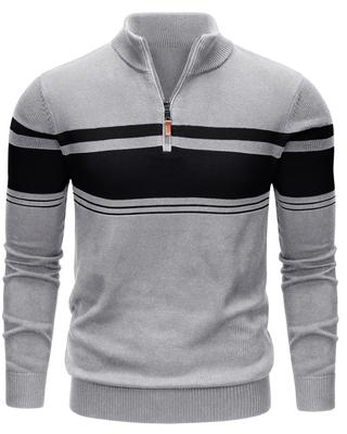 TACVASEN Herren Strick-Golfpullover für Herbst/Winter, Warm und Dick, Stilvoller Stehkragen mit Halbreißverschluss, Hellgrau, Größe 3XL