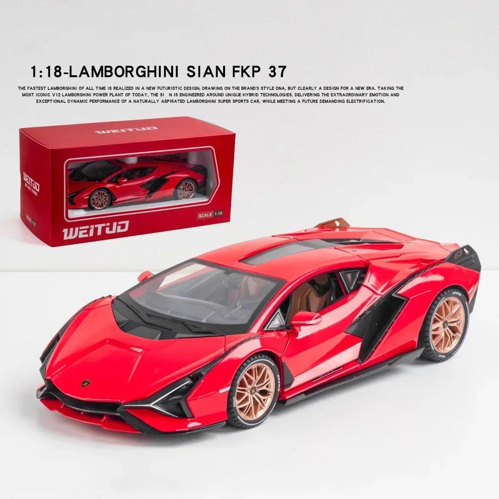 1/18 Lamborghini SIAN FKP37 Car Model Alloy Diecast Boys Toy Supercar High Simulation 4 Door Opened Collections Kids Toy