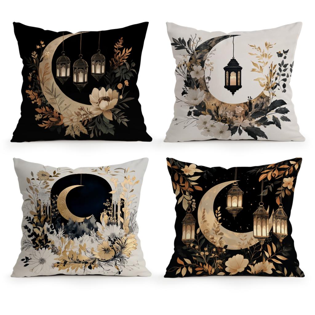 Ramadan Crescent And Plant Pillowcase Bedroom Sofa Cushion Cover 100% Polyester Living Room Cushion Pillowcase Home Decor