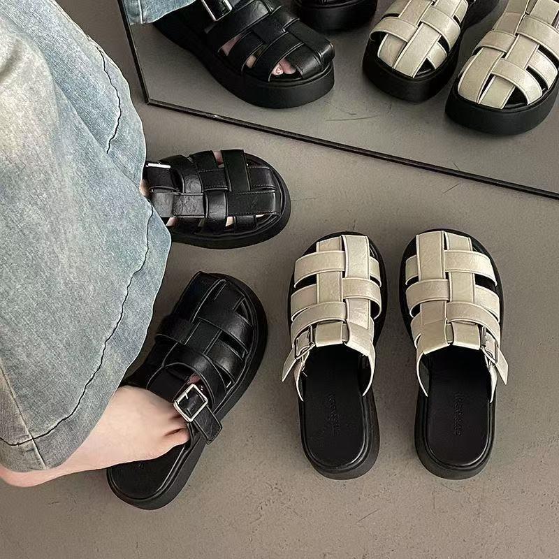 Pantofi cu platformă Pantofi de damă Pantofi cu vârf cu talpă groasă Pantofi noi de damă Stil pentru persoană leneșă Papuci de casă dintr-o singură mișcare decupați