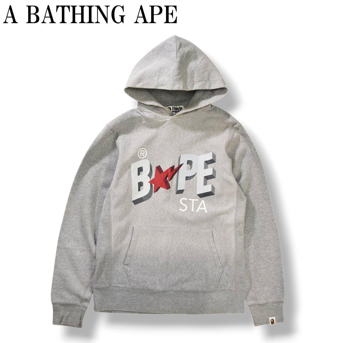 Used A BATHING APE Bape Sta Reverse Weave Type Sweatshirt Hoodie Hoodie Logo Print Street M Heather Gray Men s