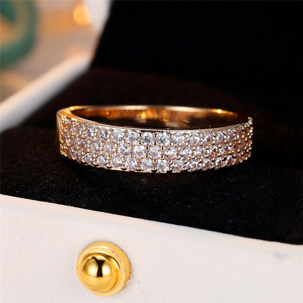Trendy White Zircon Crystal Vintage Gold Color Wedding Bands Engagement Rings For Women Men Minimalist Jewelry