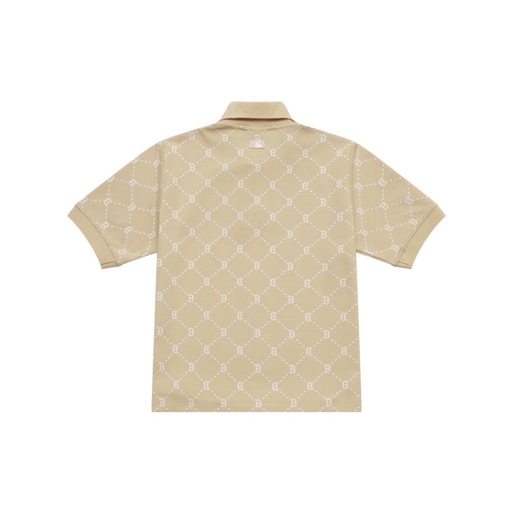New MLB MONOGRAM Collection Boston Red Sox SS25 Polo Shirt Women's Light Beige Yellow 3FPQM0253-43BGL