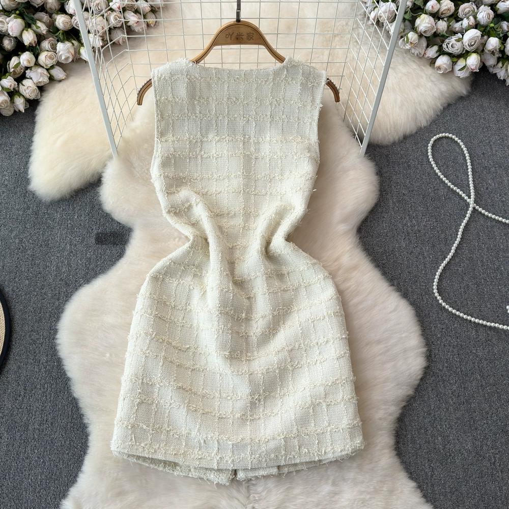 Letní ženy Sladké kostkované tvídové tvídové šaty do kanceláře Work Party Mini Krátká vesta