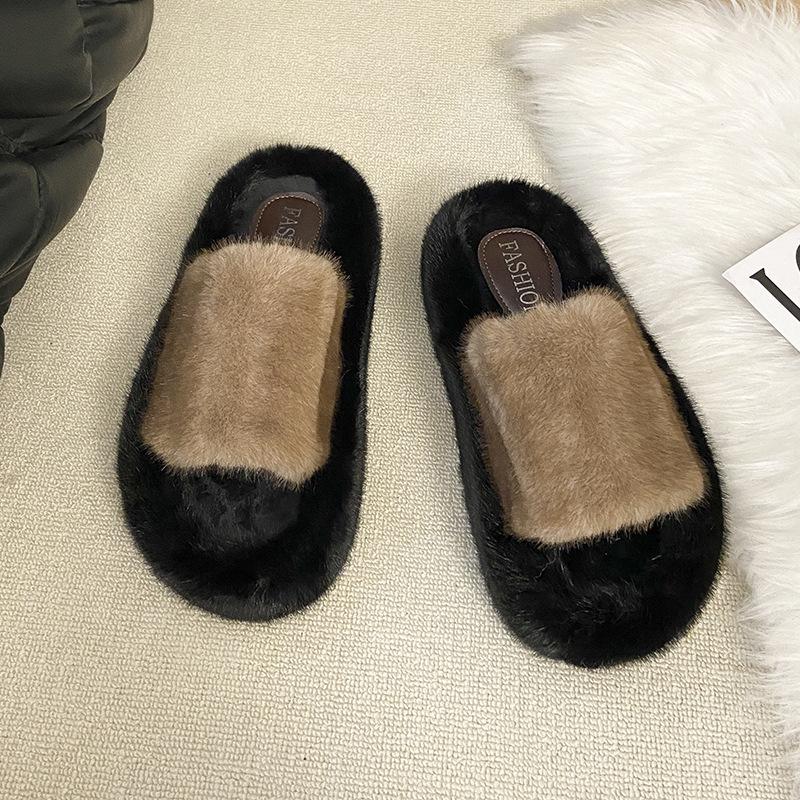 Winter Warm Cotton Slippers Women's Wear Thick Bottom Non-slip Internet Celebrities Ins Home Versatile Senior Sense Fluffy Slippers