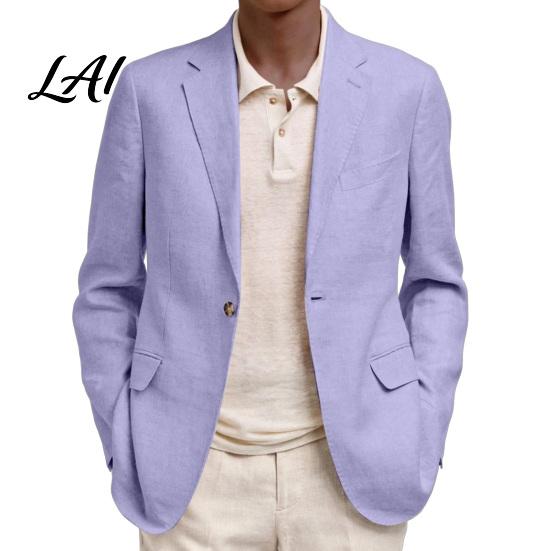 Polyester Single Button Coat Men Casual Blazer Notch Lapel Suit Jacket Structured Daily Wear Jacket Business for Wedding Office Layering Pieces