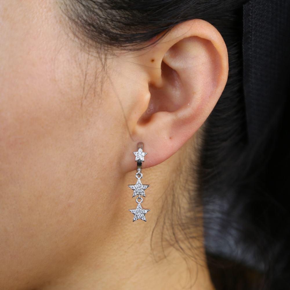 2026 Gold Silver Plated Trendy Women Jewelry Cute Lovely Dangling Star Charm Drop Charm Hoop Earring