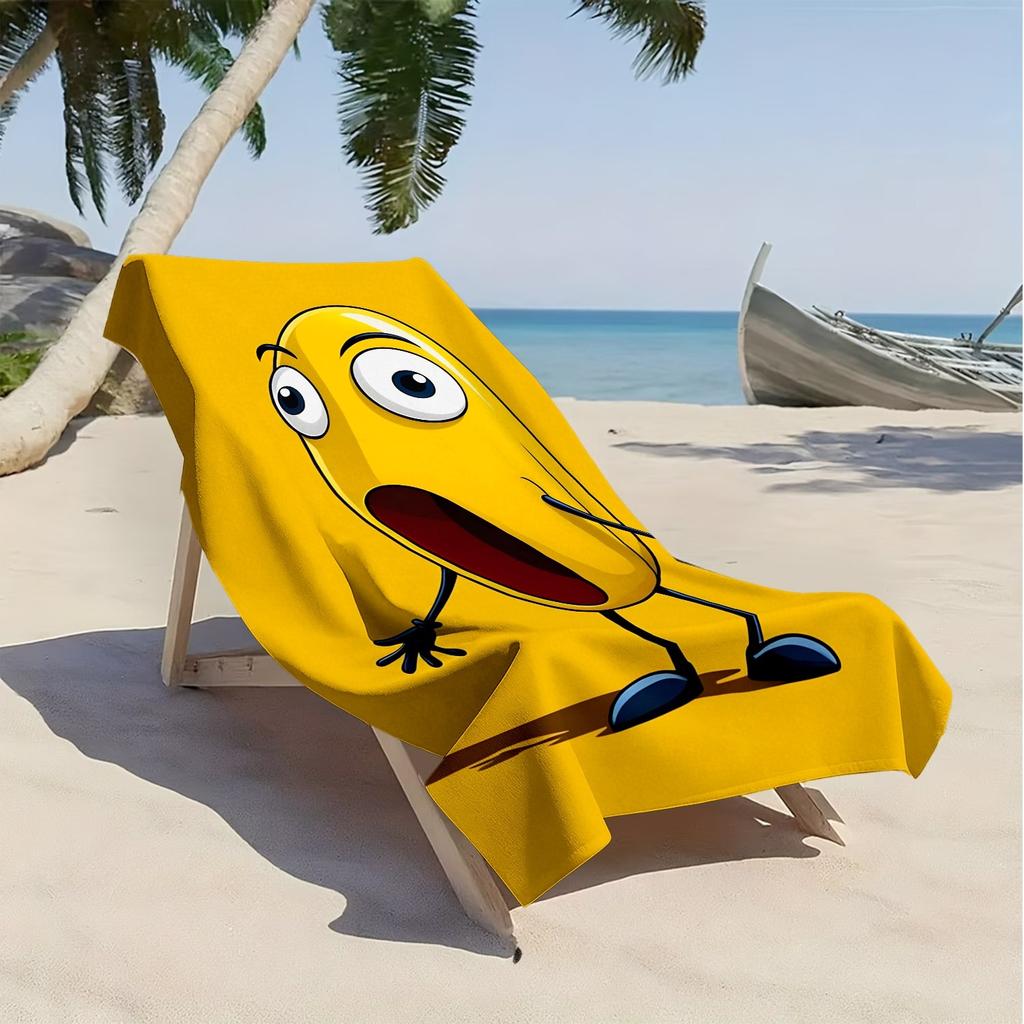 Yellow cartoon character line pattern polyester microfiber beach towel is highly absorbent, suitable swimming and beach outings